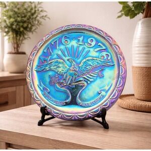 Indiana Glass Co. 1776-1976 Commemorative Plate SPREAD WING EAGLE Blue